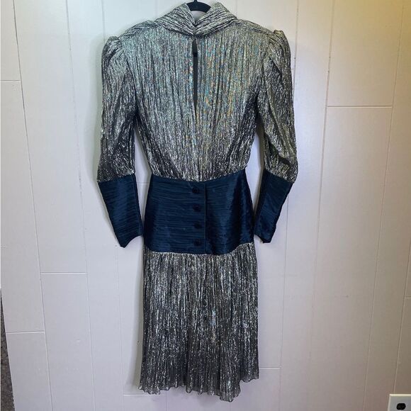 Joop! Vintage Long Sleeve Metallic Thread Structured Asymmetrical Hem Mini Dress - Picture 7 of 9